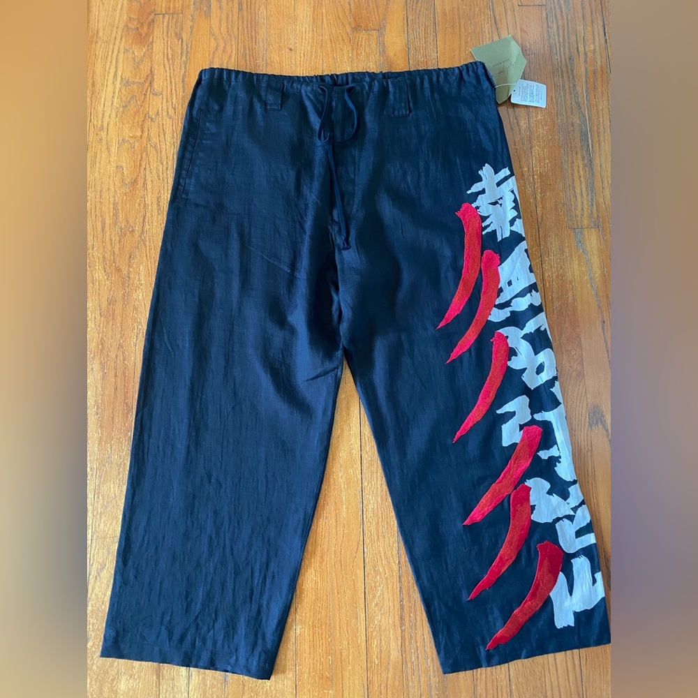 Yohji Yamamoto embroidered linen pants. Rare NWT from 2018 collection.
